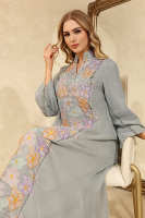 Abaya de Luxe Gris Bleu Hafizah pour Femme, Robe de Soirée Musulmane Élégante avec Broderie Florale Pastel, Caftan de Dubaï pour Fête 2026