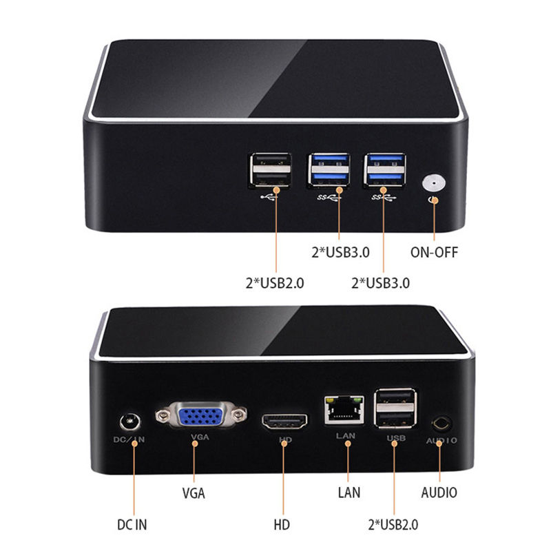 ZOOMWIN i7-7500U Mini Desktop PC – 8× USB, mSATA SSD, HD+VGA Dual Display Computer - View 3