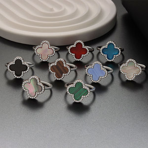 Anello Classico di Moda in Argento Sterling 925 Placcato Oro 14K 18K con Pietra Naturale Turchese e Agata a Forma di Quadrifoglio - Product Image 3