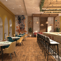 Comptoir de bar de restaurant de luxe moderne haut de gamme, design brutaliste, multi-matériaux, éclairage LED, robuste et étanche