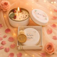 Set Lilin Pernikahan dengan Kotak Hadiah, Lilin Kedelai Personalisasi dengan Segel Emas & Tali Emas, Bunga Kering