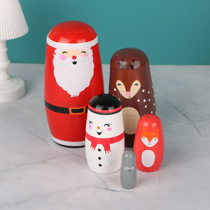 Offre Spéciale : Ensemble de Poupées Matriochka Artisanales en Bois – Motifs Renne, Bonhomme de Neige, Renard, Souris – Ornement de Bureau Empilable - Product Image 6