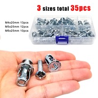 35pcs Mix M4 M5 M6 Jack Nut Expansion Rivets Nut Screw Bolt Kit Box untuk Dinding Berongga, Penjepit Kulit Besi, Jangkar Bentuk Kelopak, Sumbat