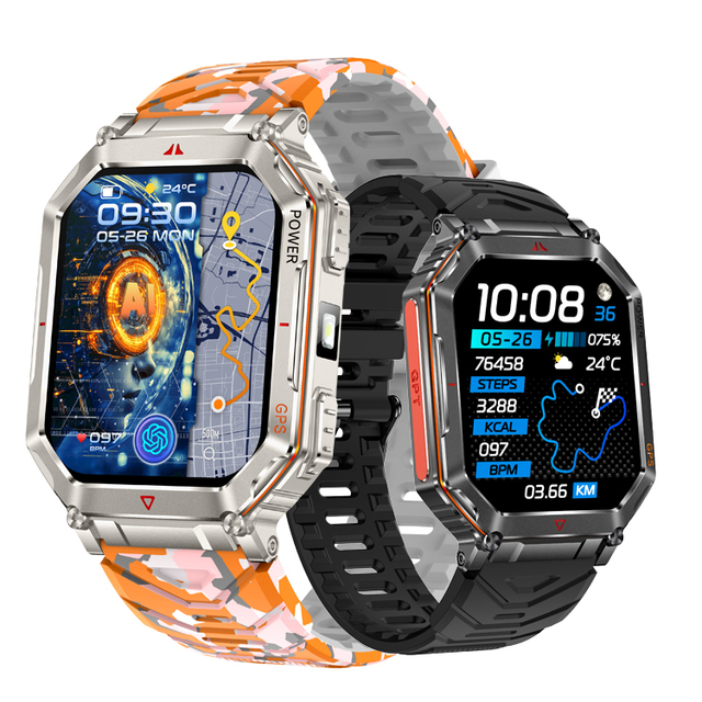 2025 GPS Smart Watch KR92 Flashlight Altitude Pressure Compass Multi Sports Mode 450mAh 3ATM Waterproof Outdoor Smart Watches