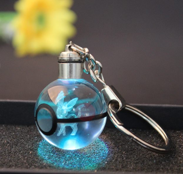 Hot Game 3D Laser Pokemon Keychain Crystal Led Keyring Pokemon Ball Figures Monster Kid Birthday Gifts