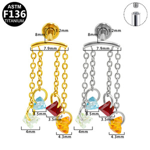 Boucles d'oreilles pendantes longues à pompon en alliage de titane G23, serti à griffes, bijoux de fête, piercing tendance pour femme - Product Image 2