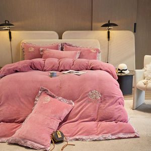 Set <span class=keywords><strong>di</strong></span> biancheria da letto in <span class=keywords><strong>flanella</strong></span> spessa <span class=keywords><strong>di</strong></span> design 4 pezzi copripiumino in velluto e latte morbido Set <span class=keywords><strong>di</strong></span> <span class=keywords><strong>lenzuola</strong></span> da letto in velluto - Product Image 6