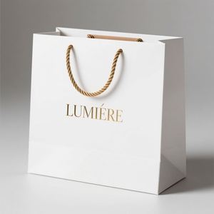 Premium White <b>Card</b> Foil Stamped Handbag Luxury Gift Bag with Elegant Gold <b>Embossing</b> - Product Image 4