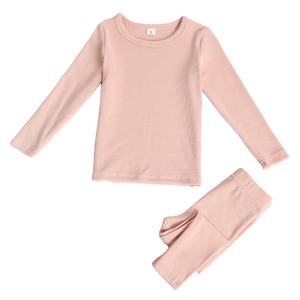 Çocuk pijamaları çocuk düz renk nervürlü pamuk pijama setleri kız erkek uzun kollu pijama - Product Image 2