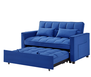 <b>Modern</b> Reclining Foldable 2-Seater Velvet <b>Sofa</b> 54" Pull-Out Sleeper <b>Bed</b> for Living Room & Hotel Bedroom Dark Blue - Product Image 3