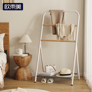 OY-LH Bedside Clothes <b>Rack</b> Double Rod Standing <b>Coat</b> <b>Stand</b> Nordic Style Home Use Clothing Organizer - Product Image 4