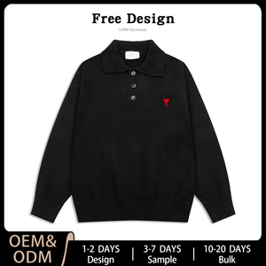 AMI 라펠 폴로 긴팔 니트 스웨터, 미니 하트 자수 디자인, 100% 면, 새 상품(태그 포함), 맞춤 로고 가능 - Product Image 2