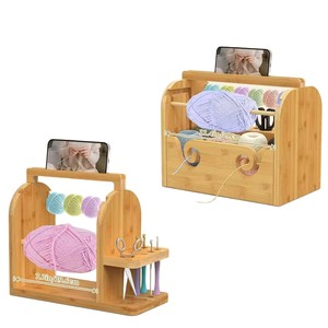 Wooden Yarn Rack Solid Wood Knitting Spool Holder With Phone Stand Craft Storage Organizer For <b>Crochet</b> <b>Hooks</b> And Yarn - Product Image 5