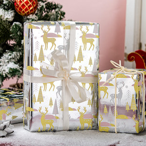 Reversible Silver Christmas Wrapping <b>Paper</b> <b>Roll</b> 17 Inch X 33 Feet Reindeer and Tree Pattern Metallic Gold Foil Gift <b>Wrap</b> - Product Image 2