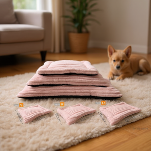 Ensemble de trois coussins rectangulaires épais en fausse fourrure rose chair pour lits pour animaux de compagnie - Product Image 3