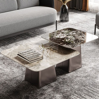 Ensemble table TV et table basse, tables basses rectangulaires élégantes et durables avec grand plateau en marbre et accents blancs