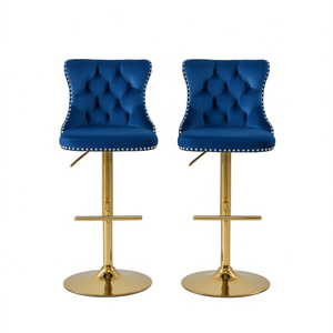 Ensemble de tabourets de bar bleus capitonnés en velours, hauteur réglable de 25 à 33 pouces, pivotants dorés, mobilier de bar moderne - Product Image 1