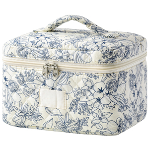 Grande trousse de maquillage de voyage pour femmes, trousse à cosmétiques en coton matelassé à fleurs - Product Image 5