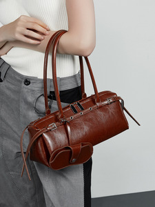 Bolsos de mano retro modernos para mujer, bolso de cuero genuino de alta calidad, bandolera, bolso de hombro con cierre de cremallera, bolsos de moda. - Product Image 2
