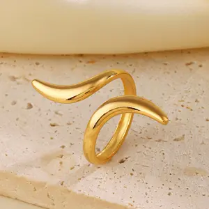 Jashon cincin ular abstrak baja tahan karat berlapis emas 18K desain baru untuk cincin jari wanita cincin perhiasan mode tidak pudar