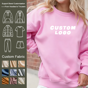 Luxury High Quality Custom 3D Embroidered <strong>Pink</strong> Cotton Fleece Embroidered Boxy <strong>Sweatshirt</strong> Crew Neck <strong>Sweatshirt</strong> for Women - Product Image 1