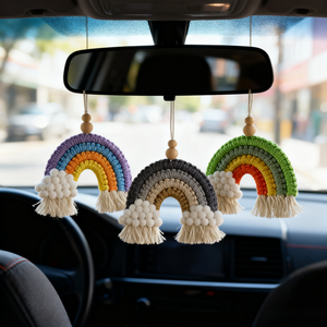 Adorno Colgante de Cuentas de Madera Tejidas a Mano, Estilo Boho, Arcoíris, Macramé <span class=keywords><strong>para</strong></span> Coche, Decoración del Hogar - Product Image 4