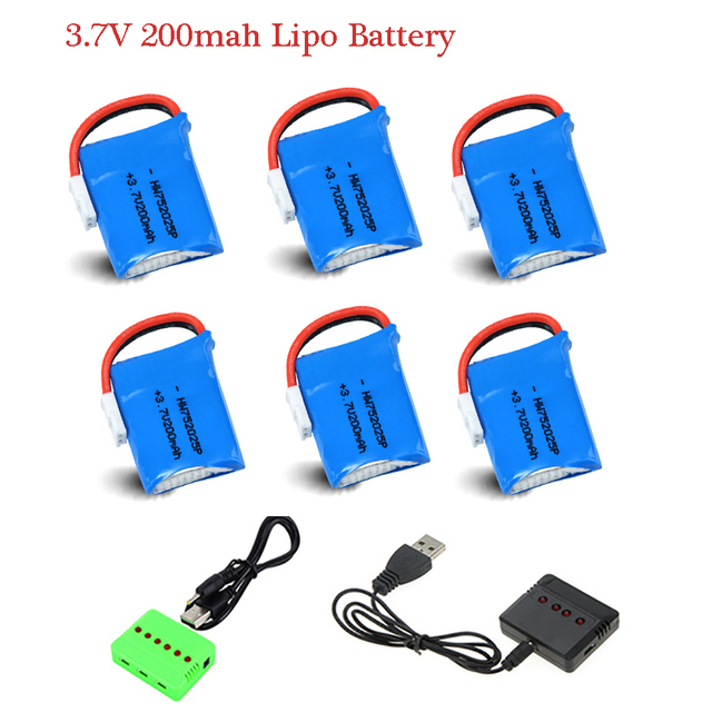AD RC Drones 3.7V 200mah Lipo Battery With 6-in-1 USB Charger for Syma X4 X11 X13 RC Quadcopter RC Drone Parts Battery 752025