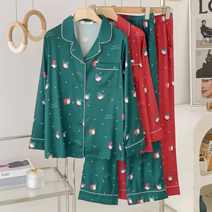 Best 2026 Wholesale Custom Women's <strong>Pyjamas</strong> Sleepwear <strong>Couple</strong> Green and Red Two Piece Matching <strong>Christmas</strong> Pajamas Set for Women - Product Image 1