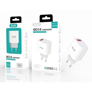 Cargador S&N QC3.0 de 18W, Adaptador de Pared de Carga Rápida para Dispositivos Móviles - Product Image 1