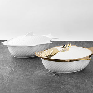 Unique <strong>Fish</strong> Shaped Design Gold-plated Luxury Ceramic Soup <strong>Pot</strong> with Lid and Embossed Decoration Stockpot - Product Image 5