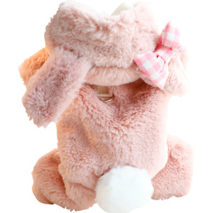 Abrigo de felpa rosa para perro con orejas de conejo y lazo, ropa de invierno y otoño para perros pequeños - Product Image 5