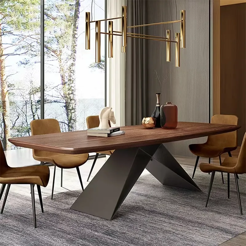 Table à manger nordique en bois massif ensemble Rectangle noyer longue Table Restaurant Table en bois pour 8 personnes