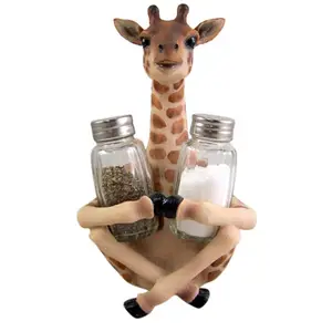 Polyresin Giraffe Zout En Peper Shaker Houder 8 1/4 Inch (Shakers Inbegrepen)
