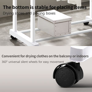 Porte-vêtements mobile à double barre en métal, intérieur/extérieur, télescopique, relevable, pour balcon, séchoir à linge, porte-manteau à double barre - Product Image 3