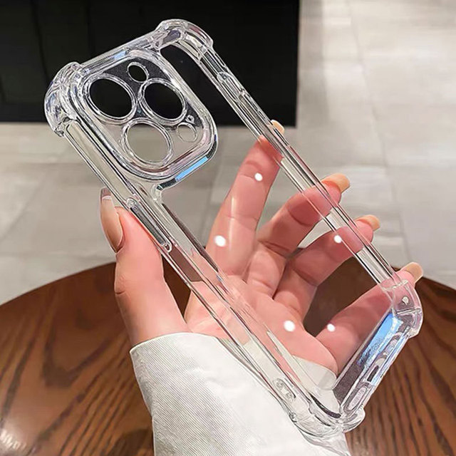 For Luxury Shockproof Anti-yellow Clear Hard Phone Case for 14 13 Pro Max Soft Silicone Bumper Transparent Cover