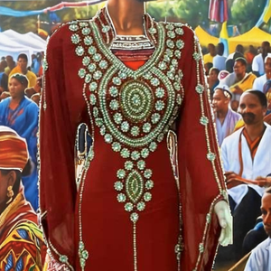 Vente en gros Dubaï Farasha Magnifique robe rouge en georgette de style traditionnel marocain avec perles et travail manuel 2026 - Product Image 2
