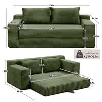 Meilleure Vente Canapé-Lit Nuage Vert Montage Sans Outil Revêtement en Velours Côtelé pour Chambre d'Invité et Petits Espaces