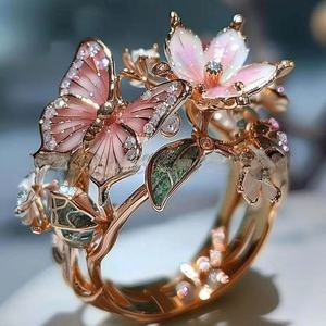 Anello Farfalla Colorato Aperto Moda, Anello Decorato con Fiori, Accessorio di Gioielleria di Alta Qualità per Donne - Product Image 5
