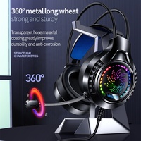 Q7 Headset komputer berkabel profesional, Headphone game dengan MIK suara HD Bass Stereo warna-warni lampu atas USB