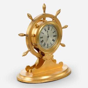 Reloj de Mesa con Forma de Timón de Barco en Metal con Acabado Dorado, Perfecto para Decoración Vintage de Hogar, Oficina y Hotel - Product Image 1