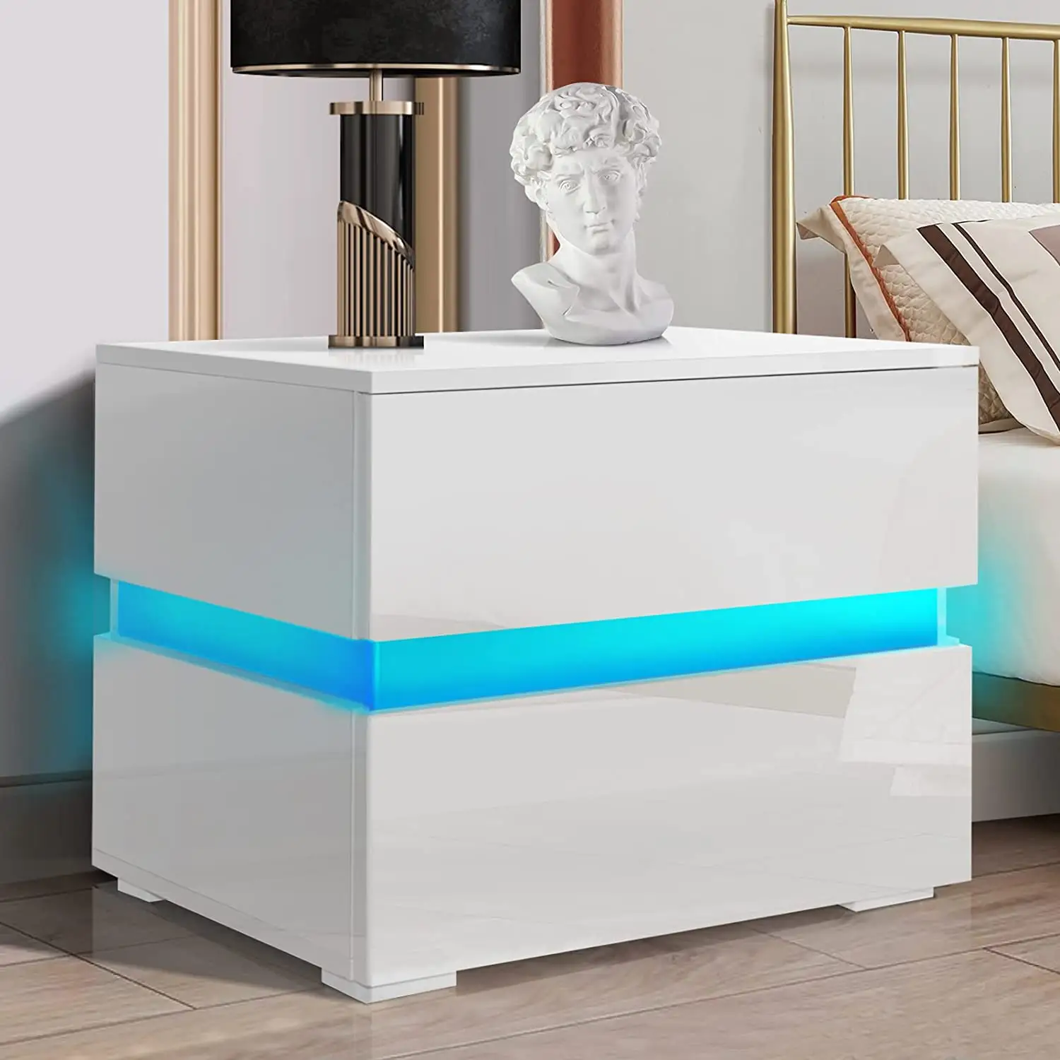 Acryl Led Nachtkastje Met 2 Lades Hoogglans Night Stand Met Opbergkast Nachtkastje End Tafels Met Laden Voor Slaapkamer