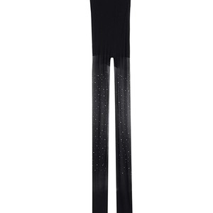 Women's Thigh High Rhinestone Stockings 0D Ultra Thin Sheer Black Solid Color Sequin Leggings for Nightclubs Layering - Product Image 5