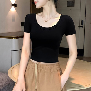 T-shirt bianca a maniche corte estiva aderente 2025 nuova t-shirt nera a vita alta Slim Fit - Product Image 3