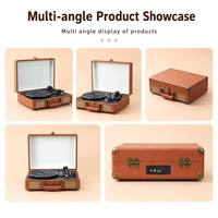 Tourne-disque portable rétro 3 vitesses avec haut-parleurs stéréo intégrés, lecteur de disques vinyles