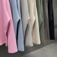 T-shirt à manches longues en maille gaufrée 280G avec logo personnalisé pour homme, coupe oversize, effet vintage délavé, épais, thermique, streetwear, col rond, vierge