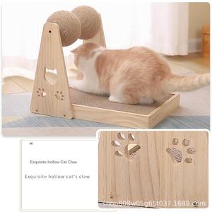 Griffoir en bois pour chat en gros, 30x43x35cm, couleur bois naturel, boule de sisal durable, design dessin animé pour chats - Product Image 2
