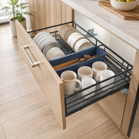Organisateur de tiroir coulissant intelligent en fil métallique, panier de rangement pour vaisselle, assiettes et bols pour armoire de cuisine