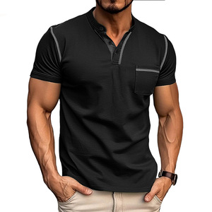 T-Shirt in Cotone con Logo Personalizzato, Nuovi Arrivi Streetwear, Abbigliamento Casual da Uomo, Tinta Unita con Tasca, Manica Corta e Collo a V - Product Image 2