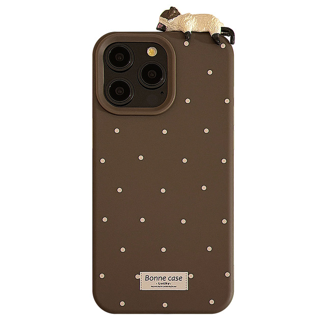 Cute 3D Lying Cat Case for iPhone 17 16 15 Pro Max 14 13 12 Polka Dot Pattern Soft Silicone Shockproof Protective Back Cover
