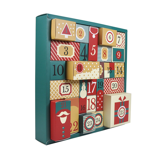 Custom 25 Days Advent Calendar Boxes Christmas Countdown Calendar Empty Gift Box Drawer Style Advent Packaging Boxes
